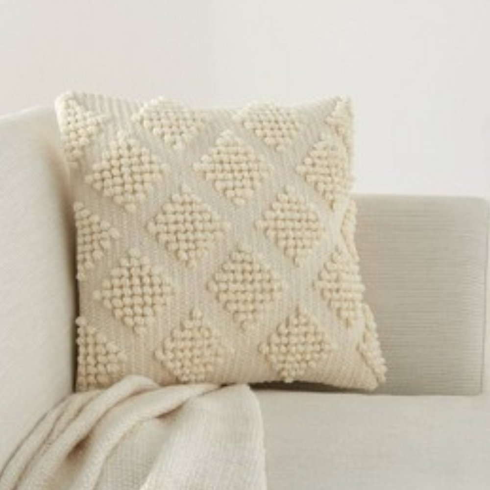 Mina Victory Life Styles Woven Diamonds Throw Pillow, Ivory